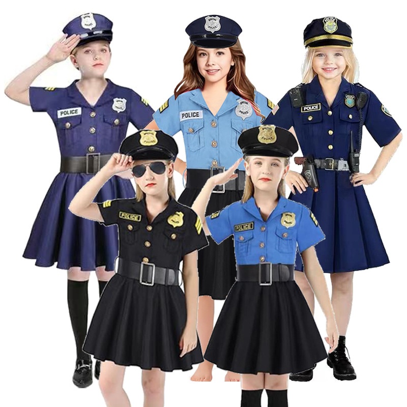 Ethnic Wear In Fashion - ハロウィン子供用警察官スーツ女の子用ワンピースコスチュームポリエステル繊維00%夏2026ファッションレディースエスニックウェア