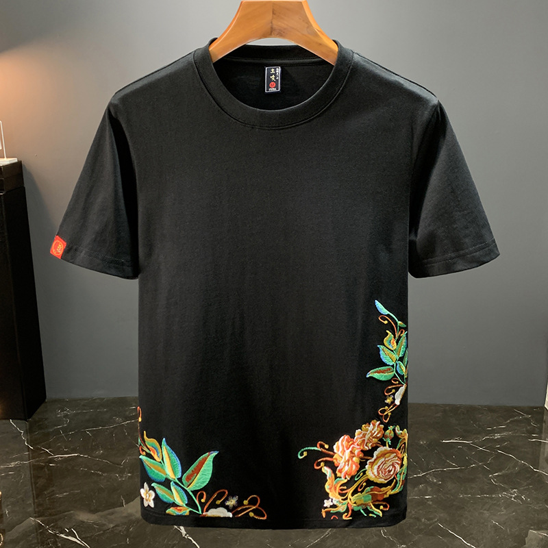 Ethnic Fashion Design - 中国風の刺繍ハイエンドトップメンズ夏パーソナライズされたデザインカジュアルファッションエスニックスタイル半袖Tシャツ