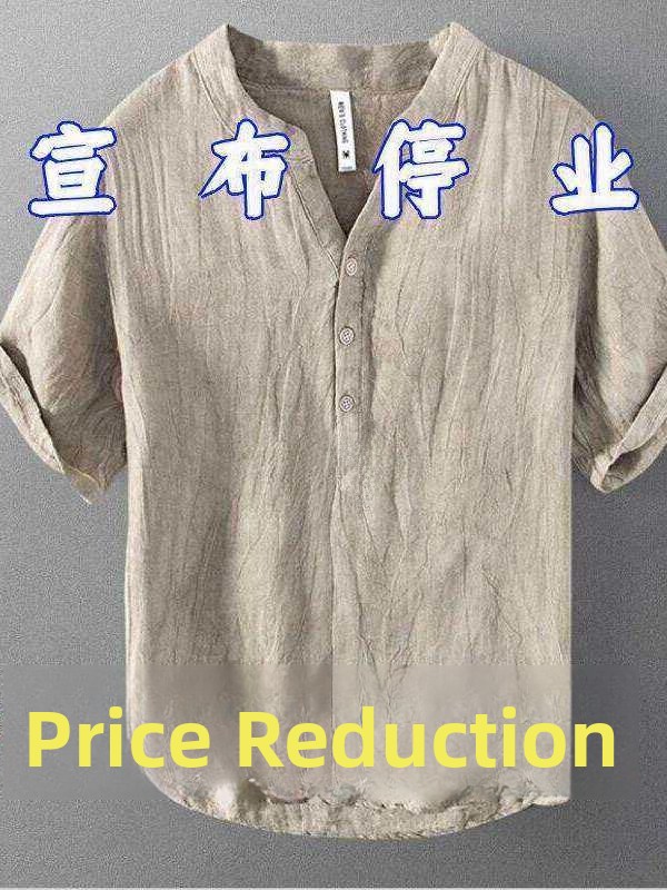 Ethnic Fashion Wear - 新しい中国風メンズ半袖Tシャツ薄い綿麻素材スタンドカラーボタンアップハーフスリーブTシャツエスニックファッション夏服