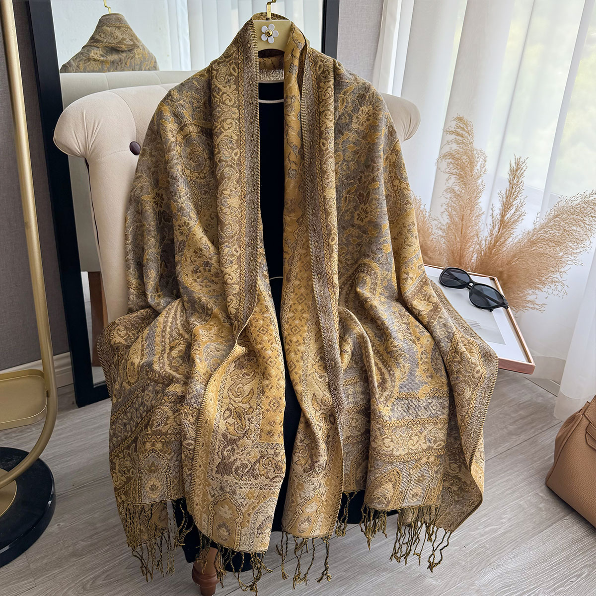 Ethnic Fashion Design - 2025 タッセルブランケットデザイン エスニック風 厚手パシュミナ 新冬 暖かいショール