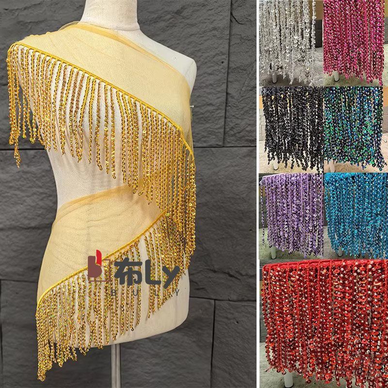 Ethnic Fashion Design - 15cmビーズスパンコールタッセルフリンジ、エスニック刺繍トリム、ステージ衣装のスカート装飾＆ファッションデザイナーアクセサリー用