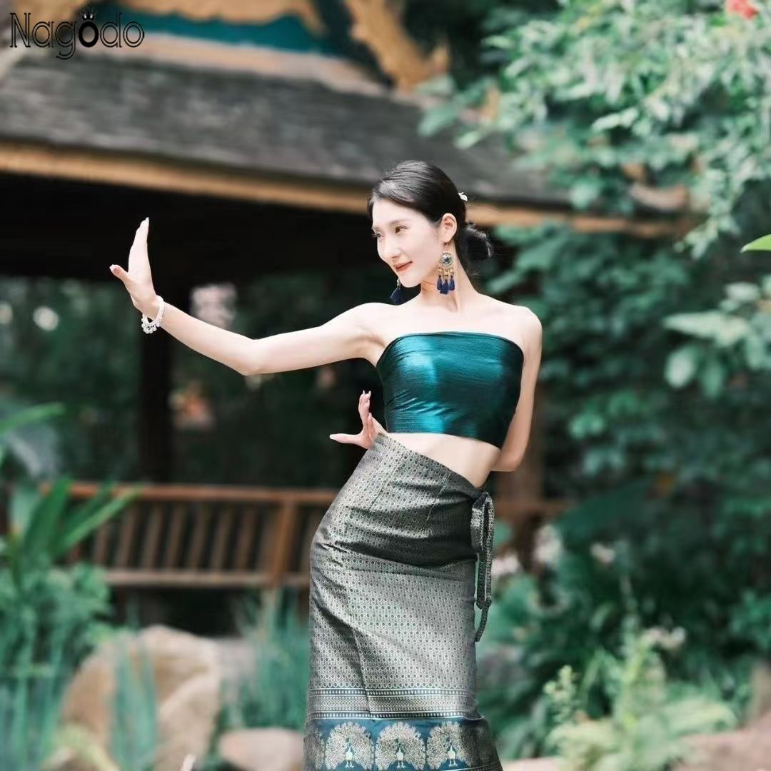 Batik Sarong Wrap - 女性のタイの伝統的な服 2 セットタイドレス民族衣装 Dai ドレス少数民族レトロ衣装ダンス写真撮影