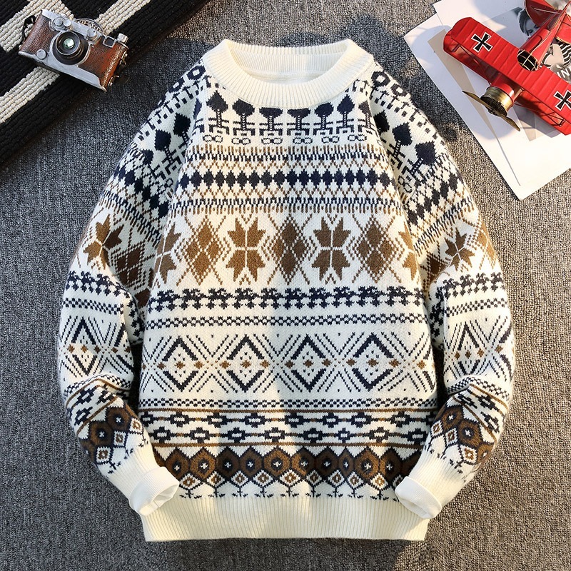 メンズ秋冬プルオーバーラウンドネック長袖カジュアルエスニック - Ethnic Fashion Men のレビューと価格