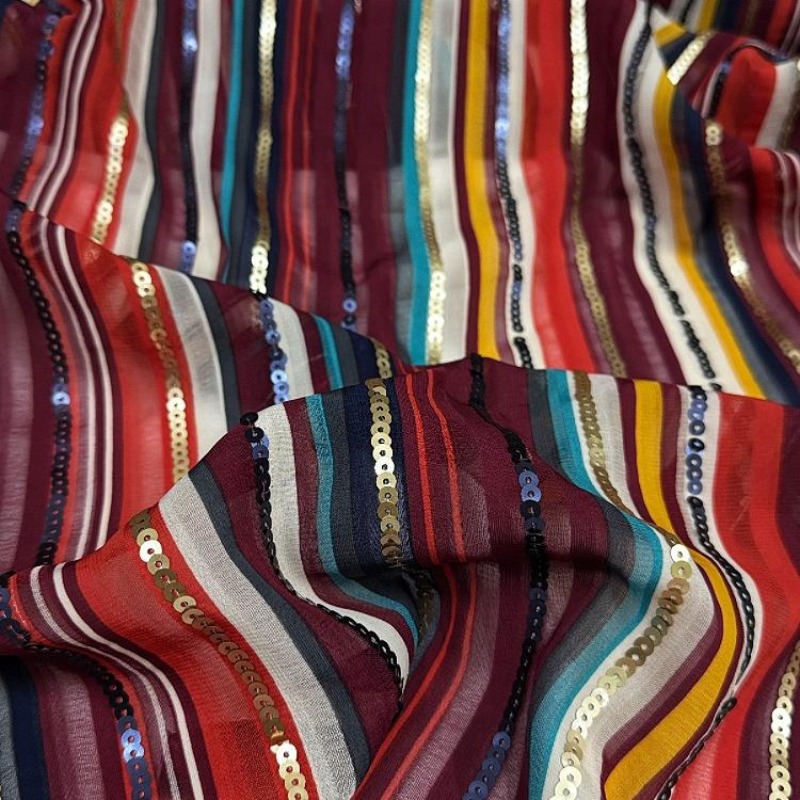 カラフルなストライプ刺繍スパンコール生地エスニックスタイルシ - Ethnic Fashion Design のレビューと価格
