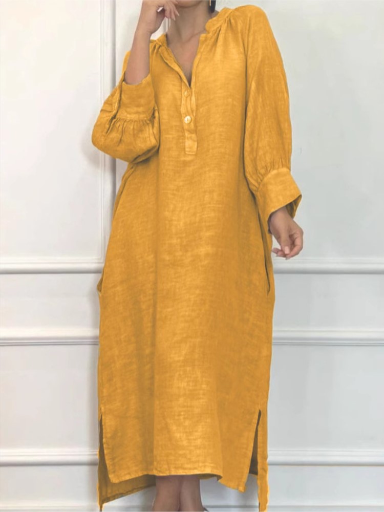 ファッションコットンリネン長袖ルーズ女性のドレス新しい秋コレ - Ethnic Fashion Wear のレビューと価格