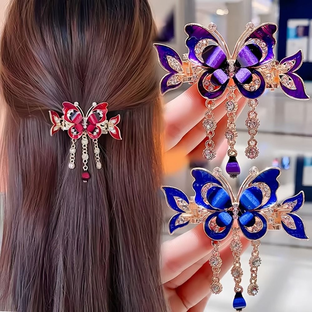 エレガントなデザインのラインストーン蝶ヘアピンタッセル装飾エ - Ethnic Fashion Design のレビューと価格