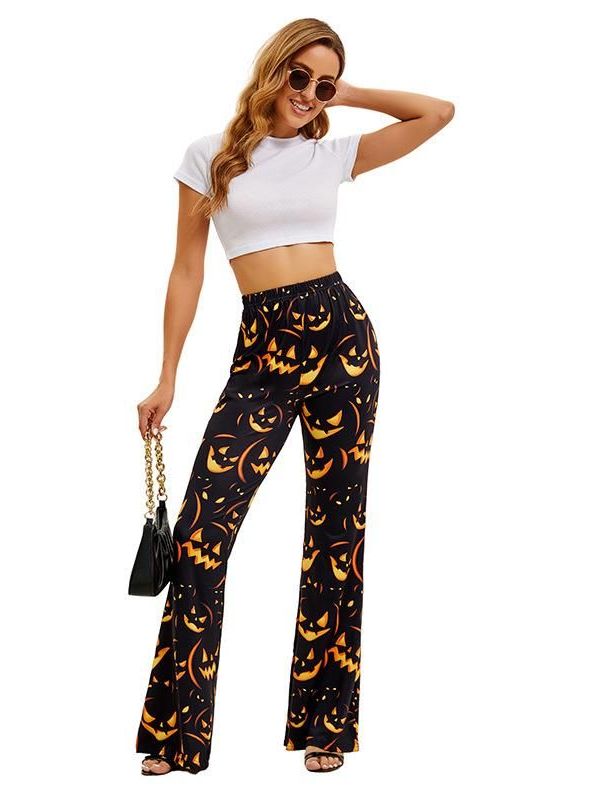 ハロウィン バット パンプキン プリント レディース パンツ - Ethnic Wear Fashion Brand のレビューと価格