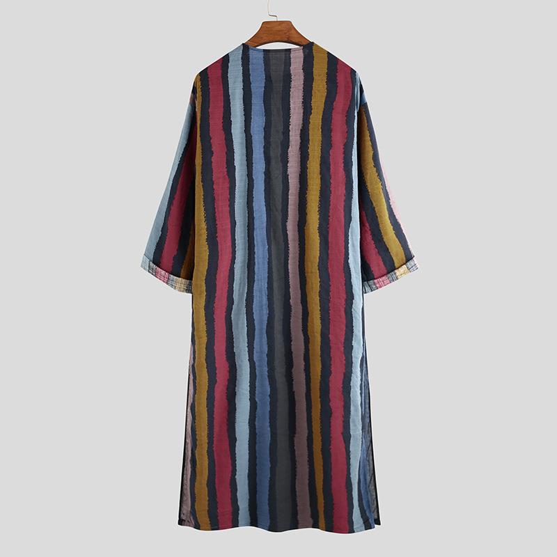 メンズロングストライププリントシャツエスニックスタイルカジュ - Ethnic Wear Fashion Designer のレビューと価格