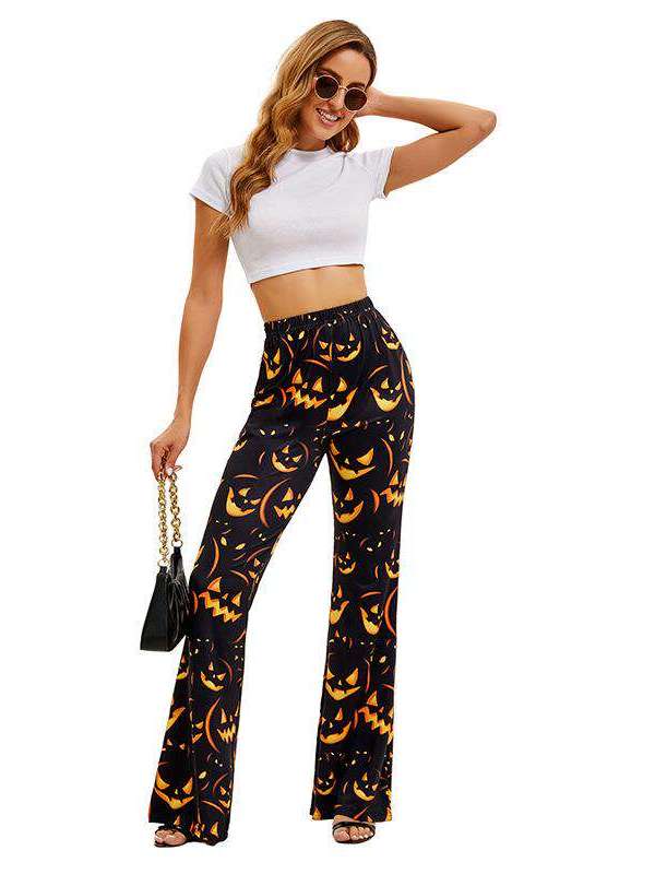 ハロウィン バット パンプキン プリント レディース パンツ - Ethnic Wear Fashion Brand のレビューと価格