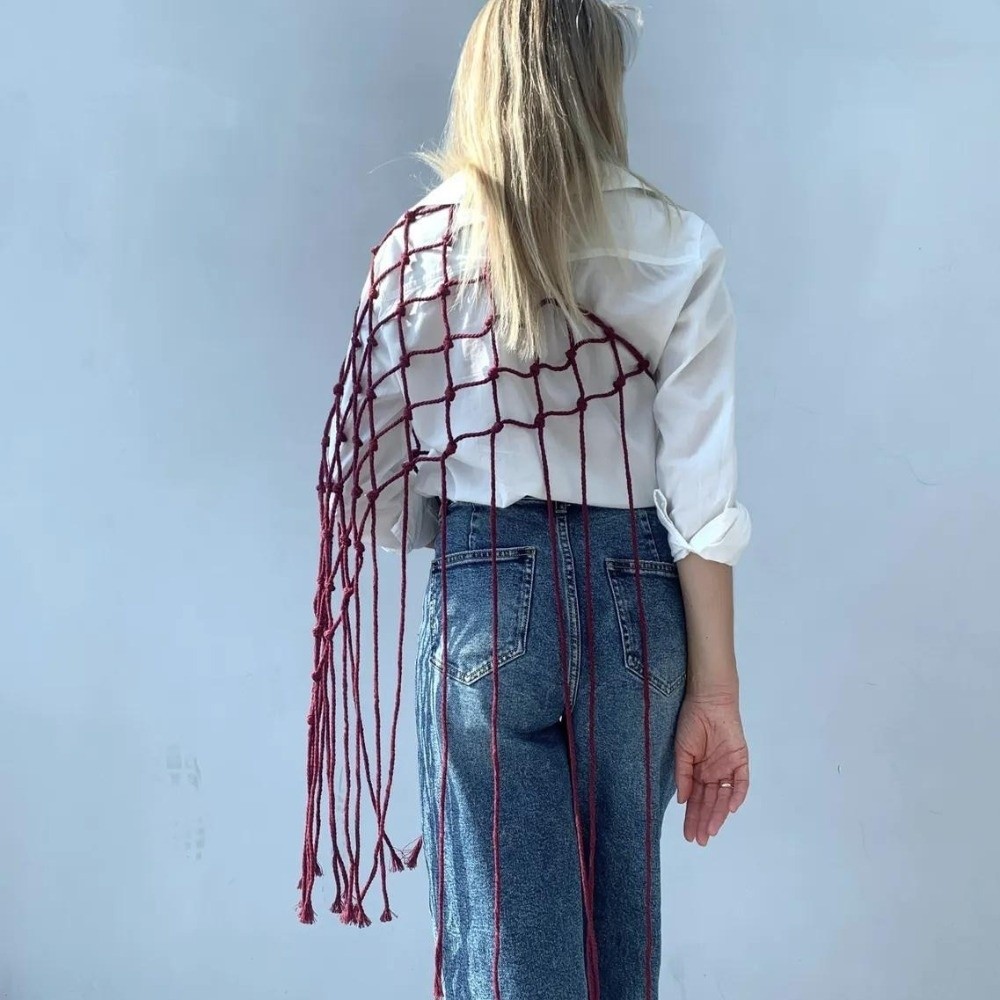 ボヘミアン風ネットフリンジスカーフショール装飾タッセルエスニ - Ethnic Fashion Design のレビューと価格