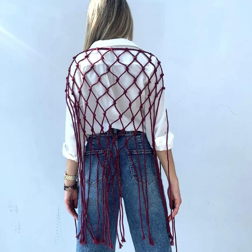 ボヘミアン風ネットフリンジスカーフショール装飾タッセルエスニ - Ethnic Fashion Design のレビューと価格