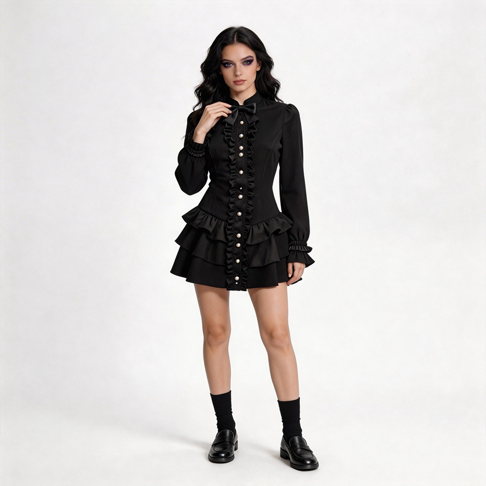 黒ゴシックショートスカートハロウィンヴァンパイアコスプレ長袖 - Ethnic Wear In Fashion のレビューと価格