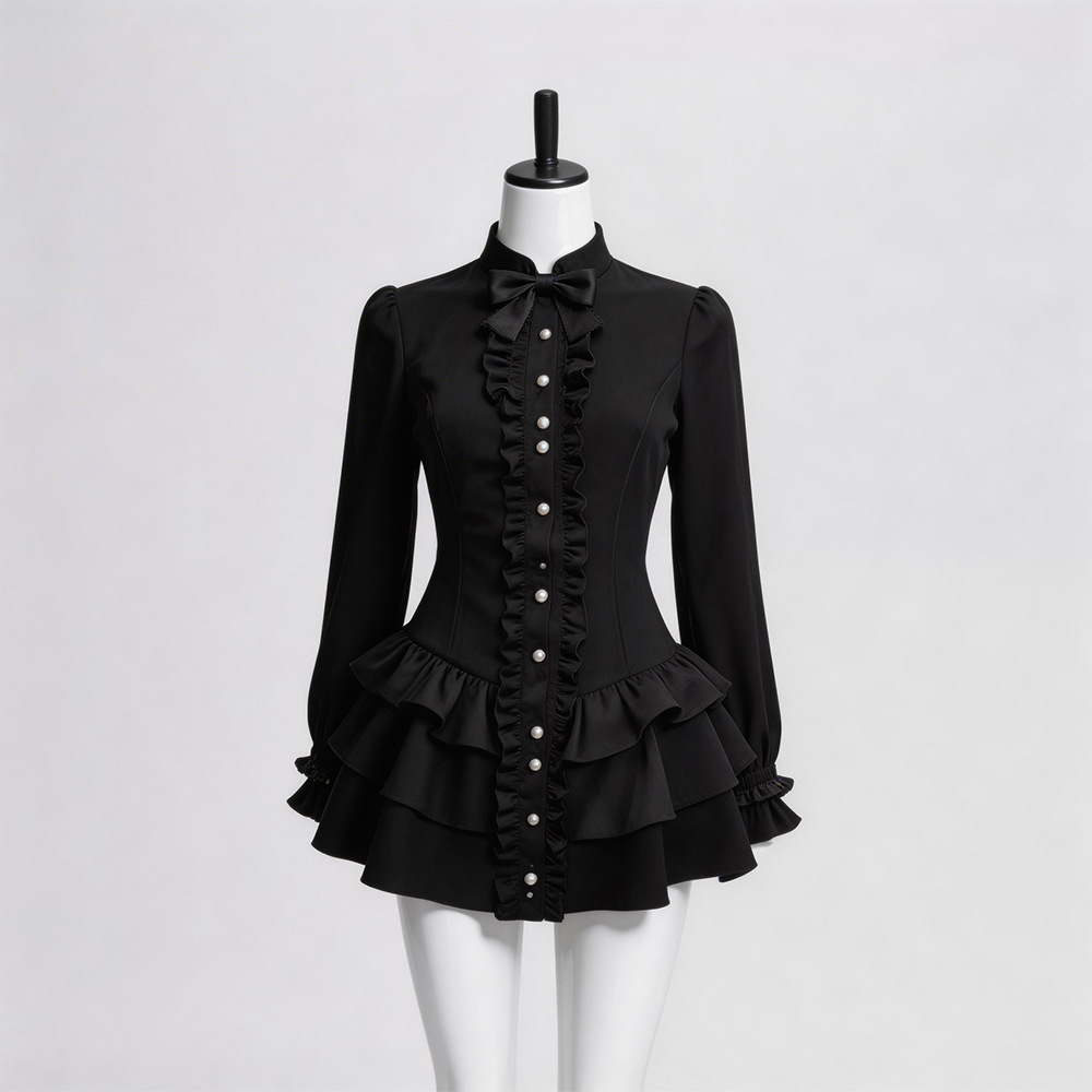 黒ゴシックショートスカートハロウィンヴァンパイアコスプレ長袖 - Ethnic Wear In Fashion のレビューと価格